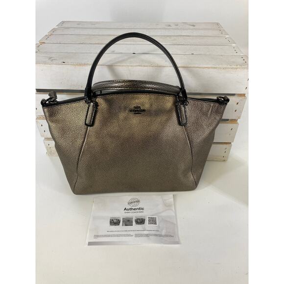 COACH 33736 MEDIUM SIZE GOLD, BLACK LEATHER METALIC HANDBAG - Picture 1 of 12
